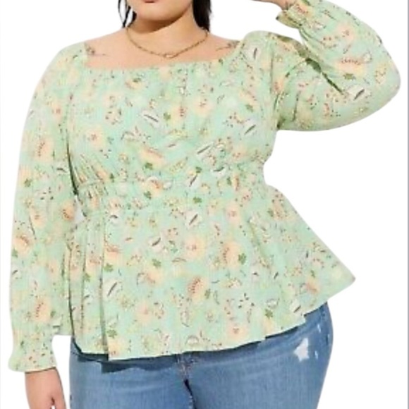 Torrid Clip Dot Blouson Sleeve Smocked Top - Picture 1 of 7
